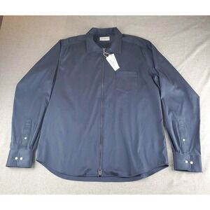 JOHN HENRIC Sweden Zip Front Shirt 17.5 44 Blue Cotton Long Sleeve Safari Jacket